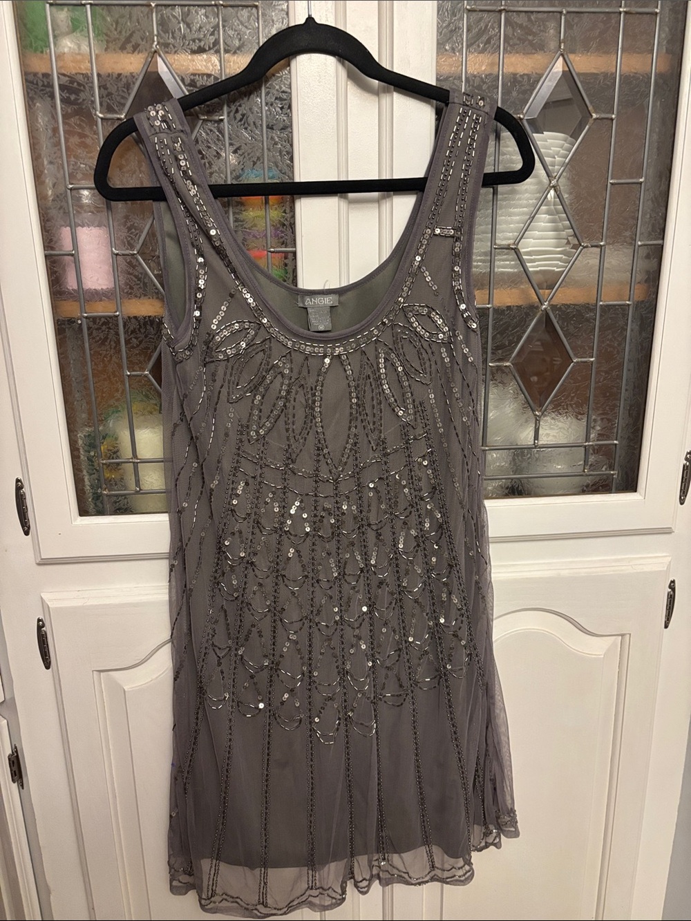 ANGIE Beaded Grey Sleeveless Party Dress